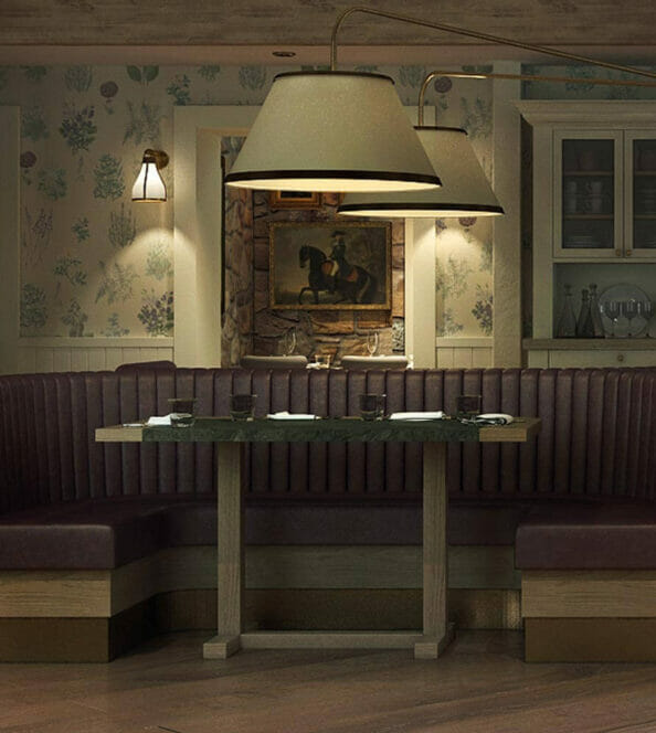 dining room at Greystones' Restaurant with dimly lit booths