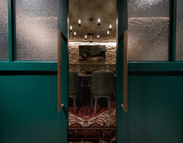 View into private dining room through open doors
